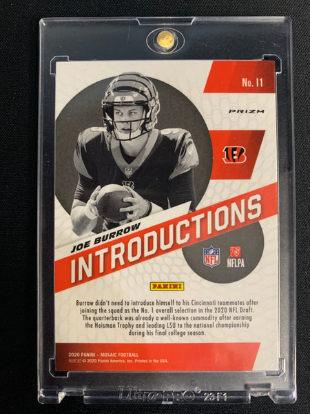 2020 PANINI MOSAIC FOOTBALL #11 CINCINNATI BENGALS - JOE BURROW SILVER PRIZM INTRODUCTIONS ROOKIE CARD