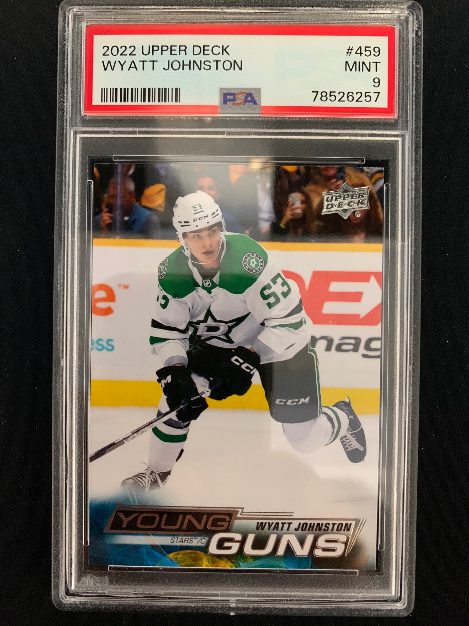 2022-23 UPPER DECK HOCKEY #459 DALLAS STARS  -WYATT JOHNSTON YOUNG GUNS ROOKIE GRADED PSA 9 MINT