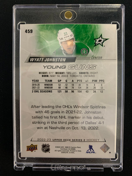 2022-23 UPPER DECK HOCKEY #459 DALLAS STARS  -WYATT JOHNSTON UD EXCLUSIVES YOUNG GUNS ROOKIE 067/100