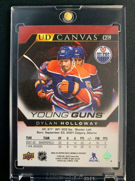 2022-23 UPPER DECK S2 HOCKEY #C219 EDMONTON OILERS -DYLAN HOLLOWAY YOUNG GUNS CANVAS ROOKIE CARD