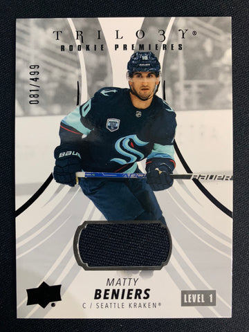 2022-23 UPPER DECK TRILOGY HOCKEY #149 SEATTLE KRAKEN - MATTY BENIERS ROOKIE PREMIERES PATCH ROOKIE #'D 081/499