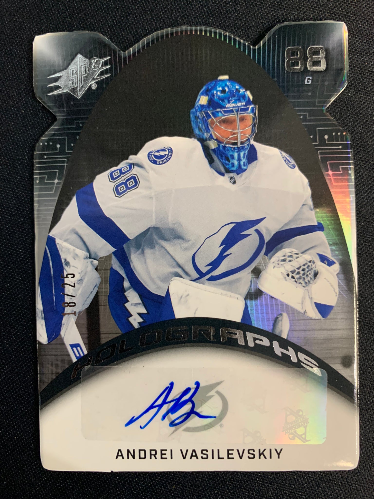 2022-23 UPPER DECK SPX HOCKEY #HG-AV TAMPA BAY LIGHTNING - ANDREI VASILEVSKIY HOLOGRAPHS AUTO #'D 18/25