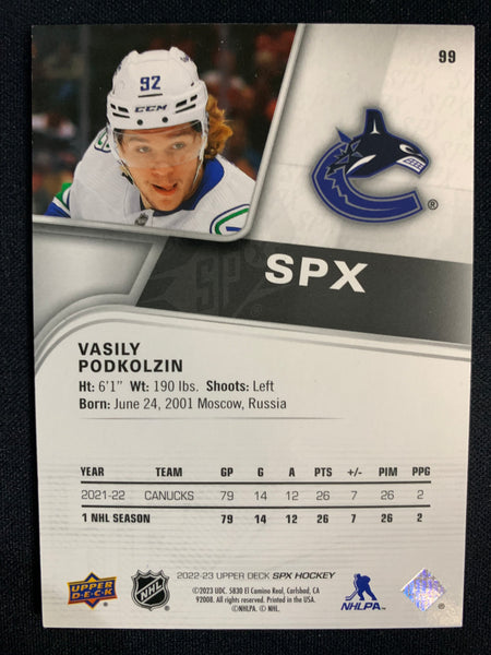 2022-23 UPPER DECK SPX HOCKEY #99 VANCOUVER CANUCKS - VASILY PODKOLZIN BASE #'D 154/299