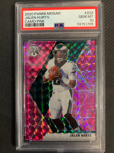 2020 PANINI MOSAIC FOOTBALL #222 PHILADELPHIA EAGLES -JALEN HURTS PINK CAMO ROOKIE GRADED PSA 10 GEM MINT