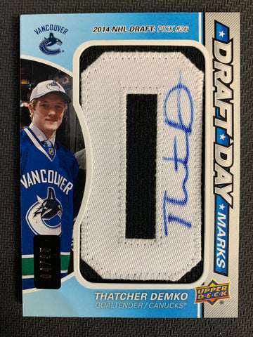 2016-17 UD SP GAME USED HOCKEY #DDM-TD VANCOUVER CANUCKS - THATCHER DEMKO DRAFT DAY MARKS ROOKIE AUTO PATCH #'D 04/35