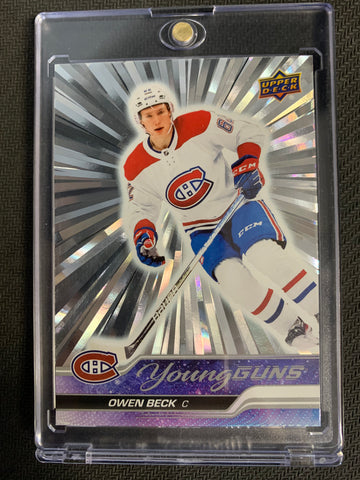 2023-24 UPPER DECK SERIES 1 HOCKEY #214 MONTREAL CANADIENS - OWEN BECK OUTBURST SILVER YOUNG GUNS ROOKIE