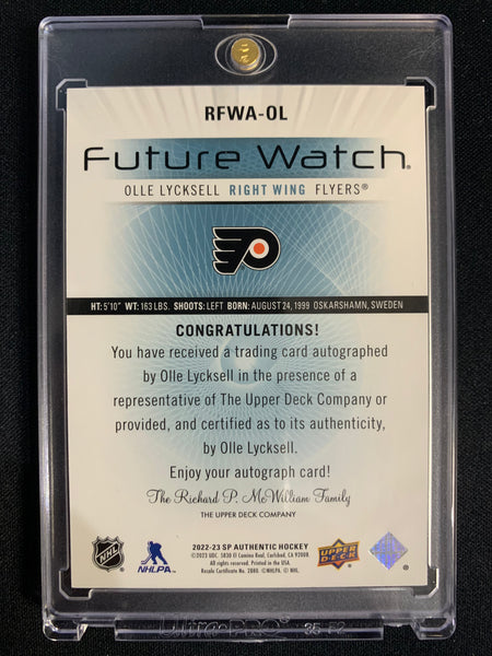 2022-23 UD SP AUTHENTIC HOCKEY #RFWA-OL PHILADELPHIA FLYERS - OLLE LYCKSELL RETRO FUTURE WATCH AUTO ROOKIE 508/699