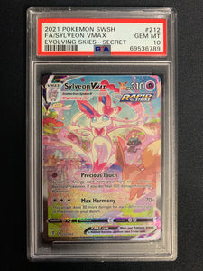 POKEMON SW&SH EVOLVING SKIES SYLVEON VMAX ALTERNATE ART SECRET 212/203 - GRADED PSA 10 GEM MINT