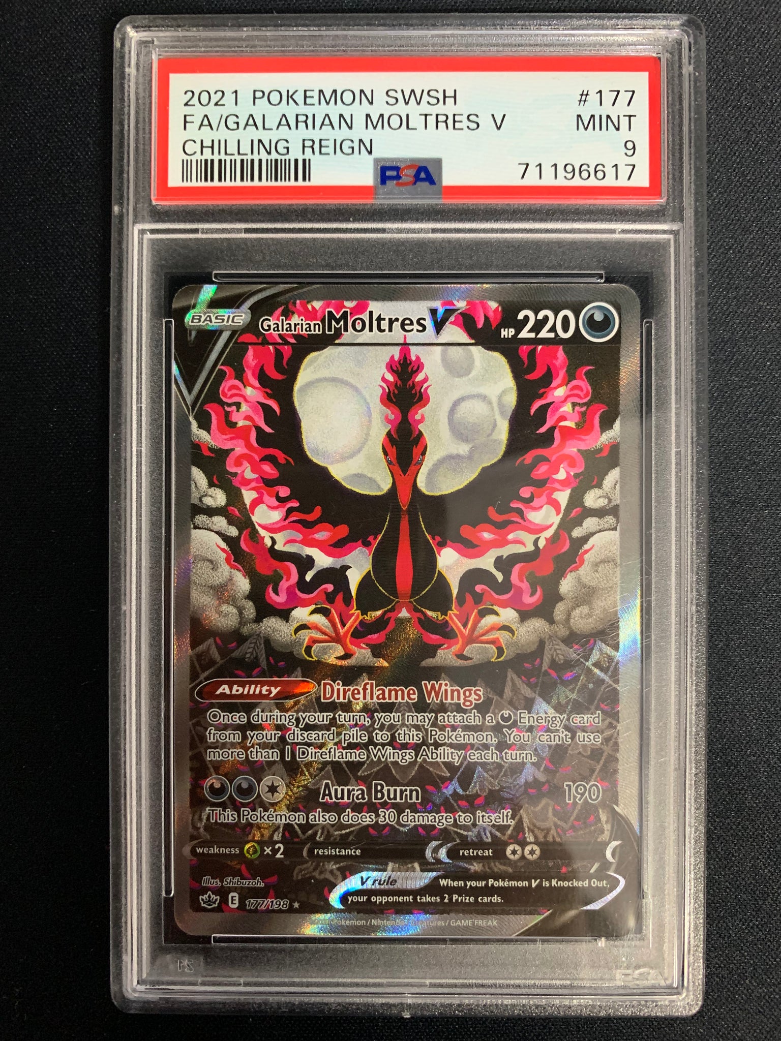 2021 POKEMON SW&SH CHILLING REIGN GALARIAN MOLTRES V FULL ART ULTRA RARE - #177 GRADED PSA 9 MINT