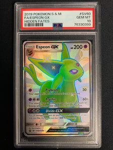 2019 POKEMON S & M HIDDEN FATES ESPEON GX FULL ART RARE SV60/SV94 - GRADED PSA 10 GEM MINT