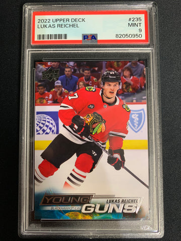 2022-23 UPPER DECK S1 HOCKEY #235 CHICAGO BLACKHAWKS - LUKAS REICHEL YOUNG GUNS ROOKIE CARD - GRADED PSA 9 MINT
