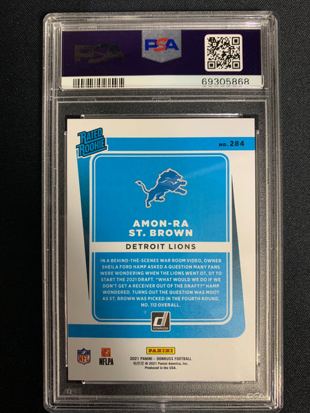 2021 PANINI DONRUSS FOOTBALL #284 DETROIT LIONS - AMON-RA ST.BROWN PRESS PROOF PREMIUM ROOKIE - GRADED PSA 10 GEM MINT