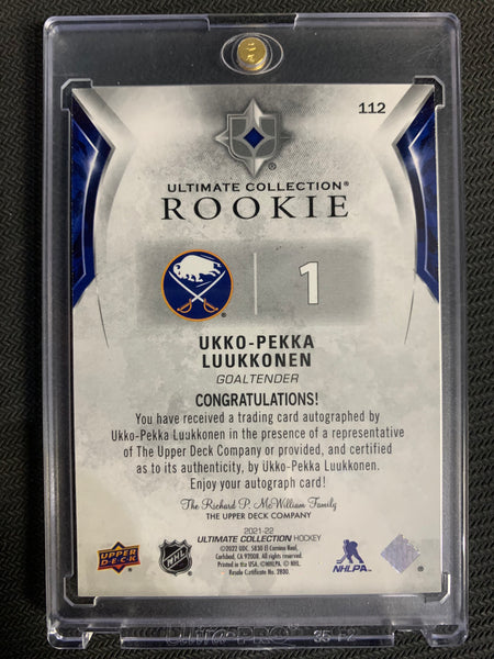 2021-22 UD ULTIMATE COLLECTION HOCKEY #112 BUFFALO SABRES - UKKO-PEKKA LUUKKONEN ROOKIE AUTOGRAPHS #'D 039/299