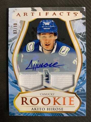 2023-24 UPPER DECK ARTIFACTS HOCKEY #181 VANCOUVER CANUCKS - AKITO HIROSE DUAL PATCH ROOKIE AUTO #'D 07/10