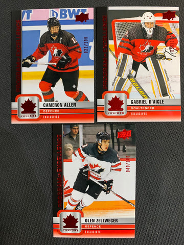 2023 UPPER DECK TEAM CANADA JUNIORS HOCKEY PROGRAM OF EXCELLENCE EXCLUSIVES LOT OF 3
