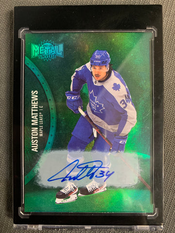 2021-22 UD SKYBOX METAL UNIVERSE HOCKEY #120 TORONTO MAPLE LEAFS - AUSTON MATTHEWS GREEN SSP PARALLEL AUTOGRAPH #'D 06/10