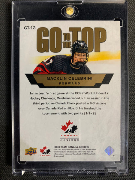 2023 UPPER DECK TEAM CANADA JUNIORS HOCKEY #GT-13 - MACKLIN CELEBRINI GOLD GO TO THE TOP SSP INSERT