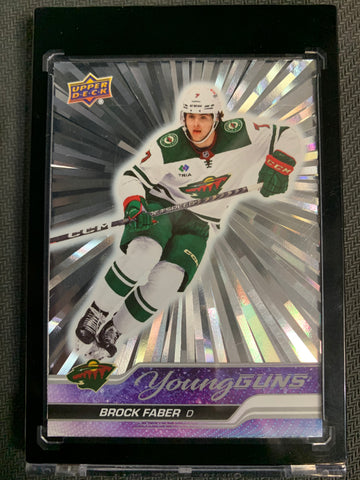 2023-24 UPPER DECK SERIES 1 HOCKEY #215 MINNESOTA WILD - BROCK FABER SILVER OUTBURST YOUNG GUNS ROOKIE