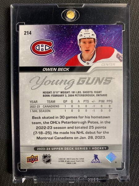 2023-24 UPPER DECK SERIES 1 HOCKEY #214 MONTREAL CANADIENS - OWEN BECK YOUNG GUNS ROOKIE