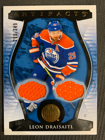 2023-24 UPPER DECK ARTIFACTS HOCKEY #23 EDMONTON OILERS - LEON DRAISAITL GAME USED DUAL PATCH #'D 208/249