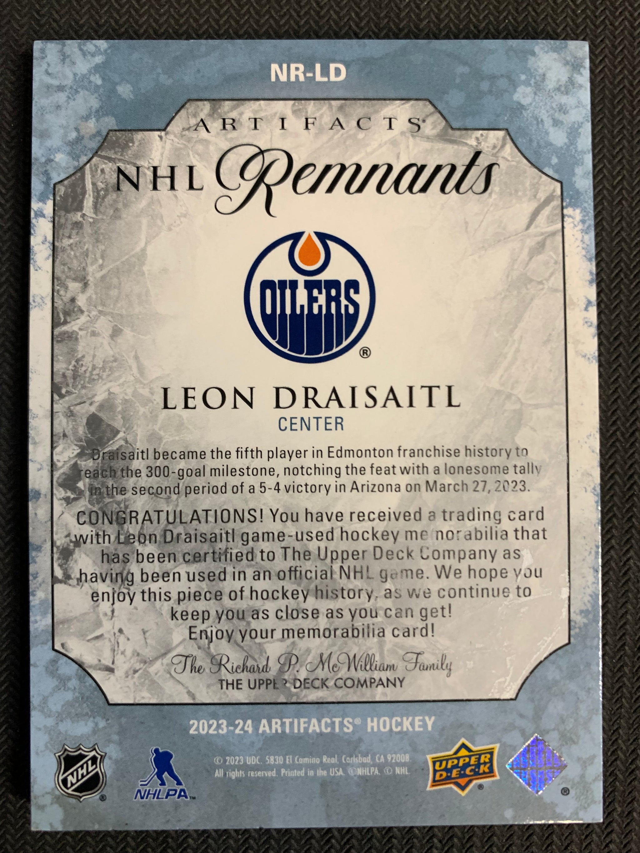 未開封品 UPPER DECK NHLカード ENGRAINED LEON DRAISAITL OILERS #SA-LD 送料無料 中古 IT1 s-l400.jpg