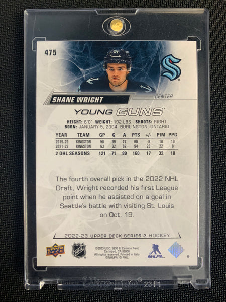 2022-23 UPPER DECK HOCKEY #475 SEATTLE KRAKEN  - SHANE WRIGHT YOUNG GUNS ROOKIE - PACK FRESH!