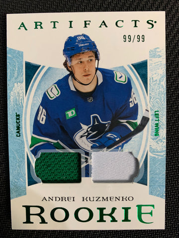 2022-23 UPPER DECK ARTIFACTS HOCKEY #IV VANCOUVER CANUCKS - ANDREI KUZMENKO DUAL PATCH ROOKIE #'D 99/99