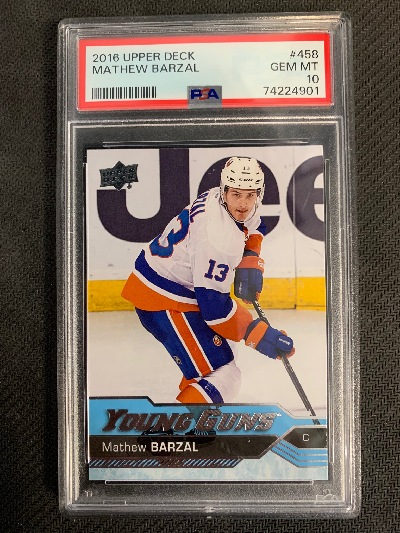 2016-17 UPPER DECK HOCKEY #458 NEW YORK ISLANDERS - MATHEW BARZAL YOUNG GUNS ROOKIE CARD GRADED PSA 10 GEM MINT