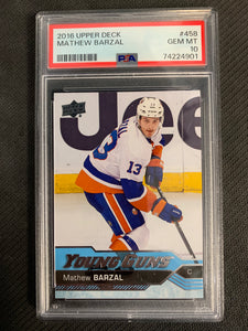 2016-17 UPPER DECK HOCKEY #458 NEW YORK ISLANDERS - MATHEW BARZAL YOUNG GUNS ROOKIE CARD GRADED PSA 10 GEM MINT