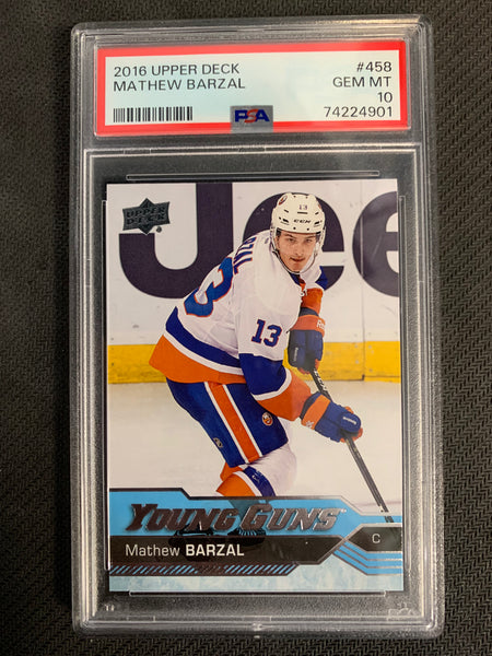 2016-17 UPPER DECK HOCKEY #458 NEW YORK ISLANDERS - MATHEW BARZAL YOUNG GUNS ROOKIE CARD GRADED PSA 10 GEM MINT