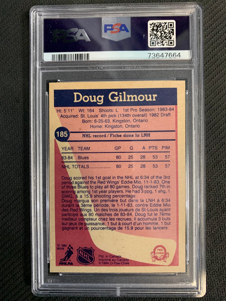 1984-85 O-PEE-CHEE HOCKEY #185 ST. LOUIS BLUES - DOUG GILMOUR ROOKIE CARD GRADED PSA 6 EX-MT