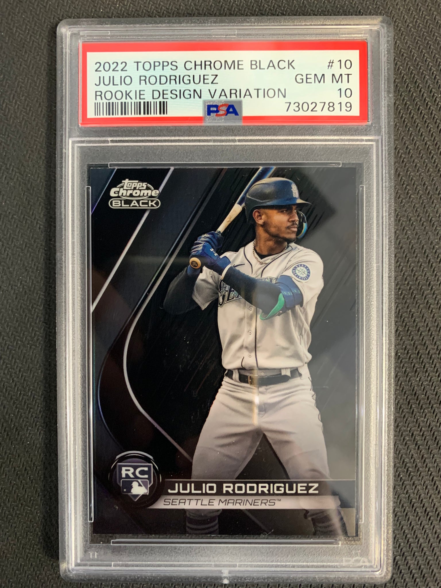 2022 TOPPS CHROME BLACK BASEBALL #10 SEATTLE MARINERS - JULIO RODRIGUEZ SP ROOKIE IMAGE VARIATION GRADED PSA 10 GEM MINT