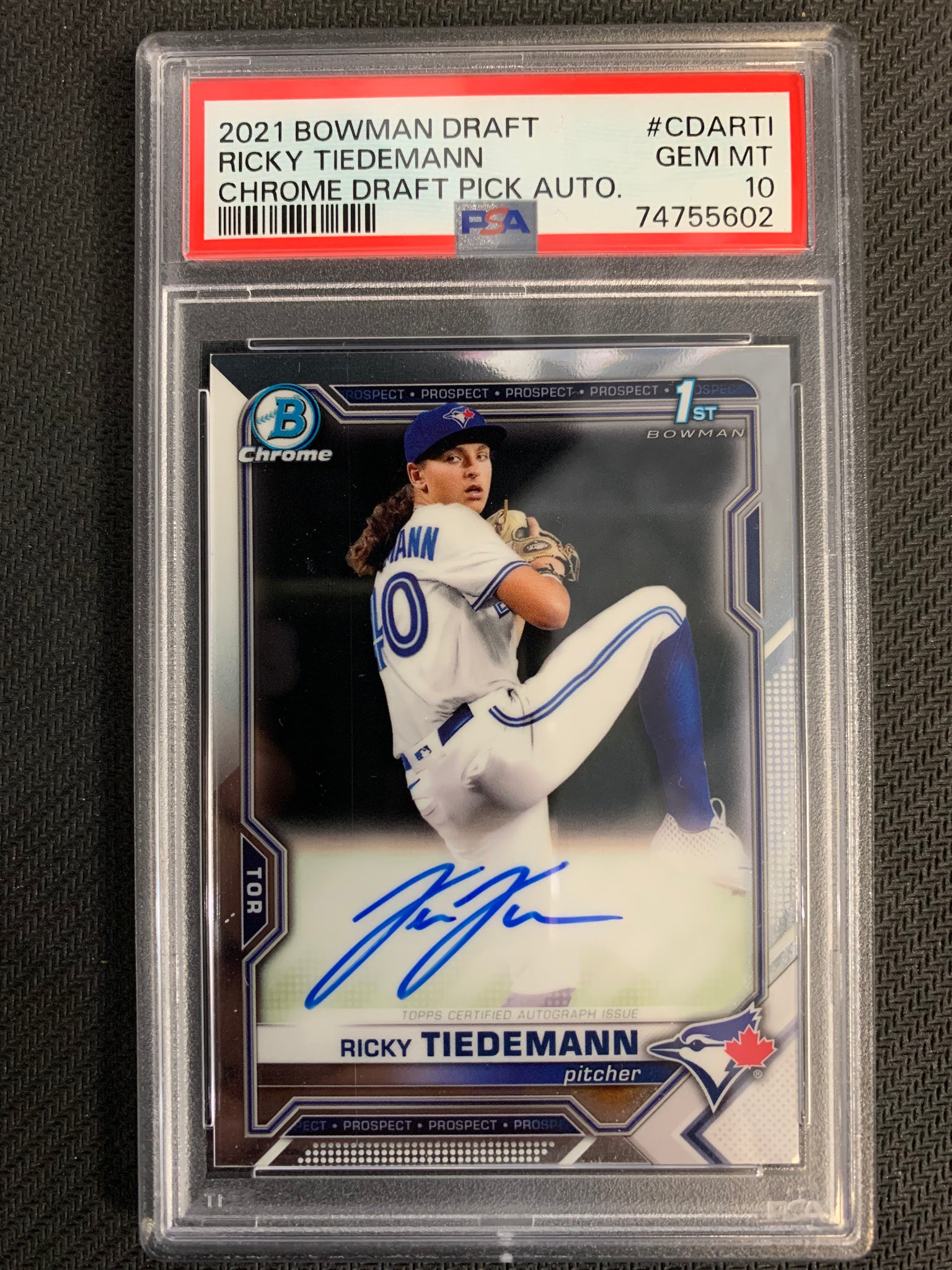 2021 BOWMAN DRAFT BASEBALL #CDA-RTI TORONTO BLUE JAYS - RICKY TIEDEMANN BOWMAN 1ST AUTO GRADED PSA 10 GEM MINT