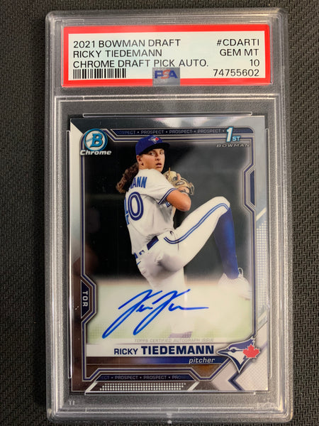 2021 BOWMAN DRAFT BASEBALL #CDA-RTI TORONTO BLUE JAYS - RICKY TIEDEMANN BOWMAN 1ST AUTO GRADED PSA 10 GEM MINT