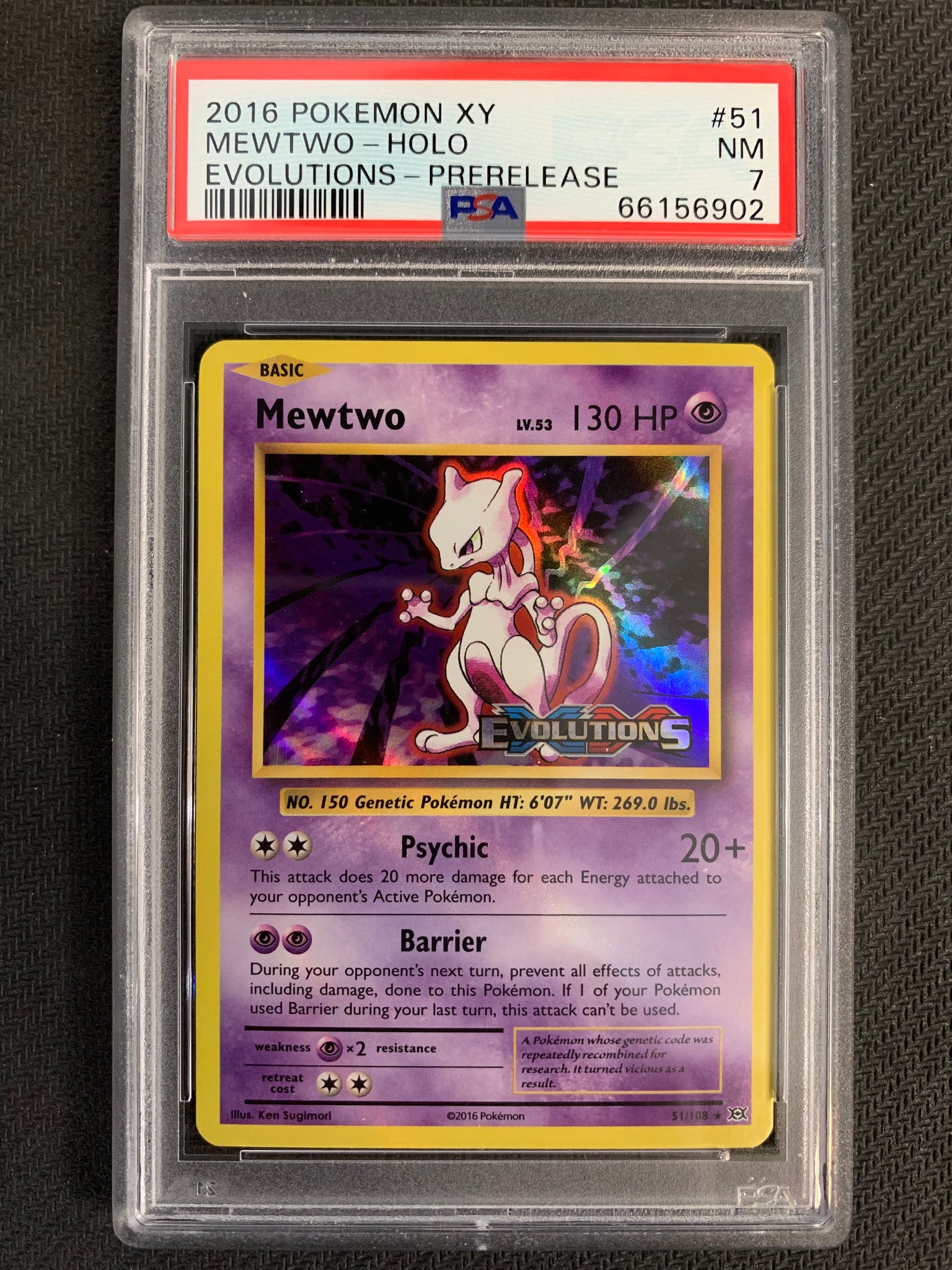 2016 POKEMON XY EVOLUTIONS PRE-RELEASE MEWTWO HOLO RARE - #51 GRADED PSA 7 NM