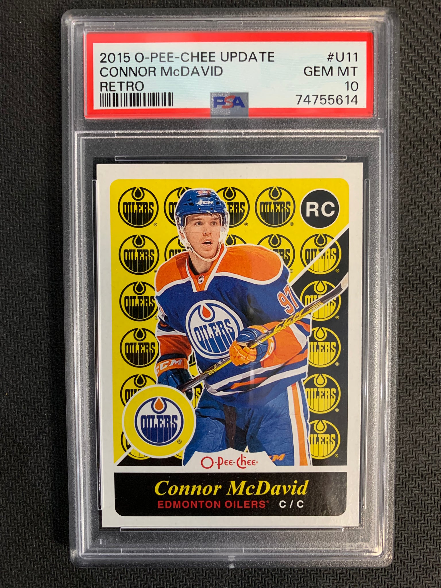 2015-16 UD O-PEE-CHEE UPDATE HOCKEY #U11 EDMONTON OILERS - CONNOR MCDAVID RETRO ROOKIE CARD GRADED PSA 10 GEM MINT