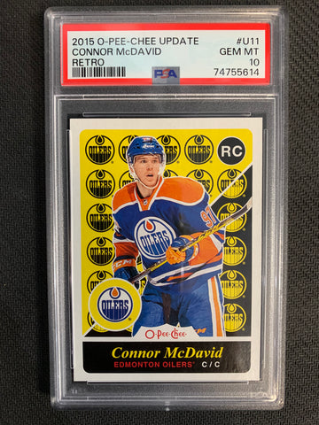 2015-16 UD O-PEE-CHEE UPDATE HOCKEY #U11 EDMONTON OILERS - CONNOR MCDAVID RETRO ROOKIE CARD GRADED PSA 10 GEM MINT