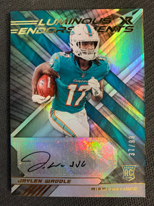 2021 PANINI XR FOOTBALL #LUM-JWA MIAMI DOLPHINS - JALEN WADDLE LUMINOUS ENDORSEMENTS ROOKIE AUTO NUMBERED 37/99