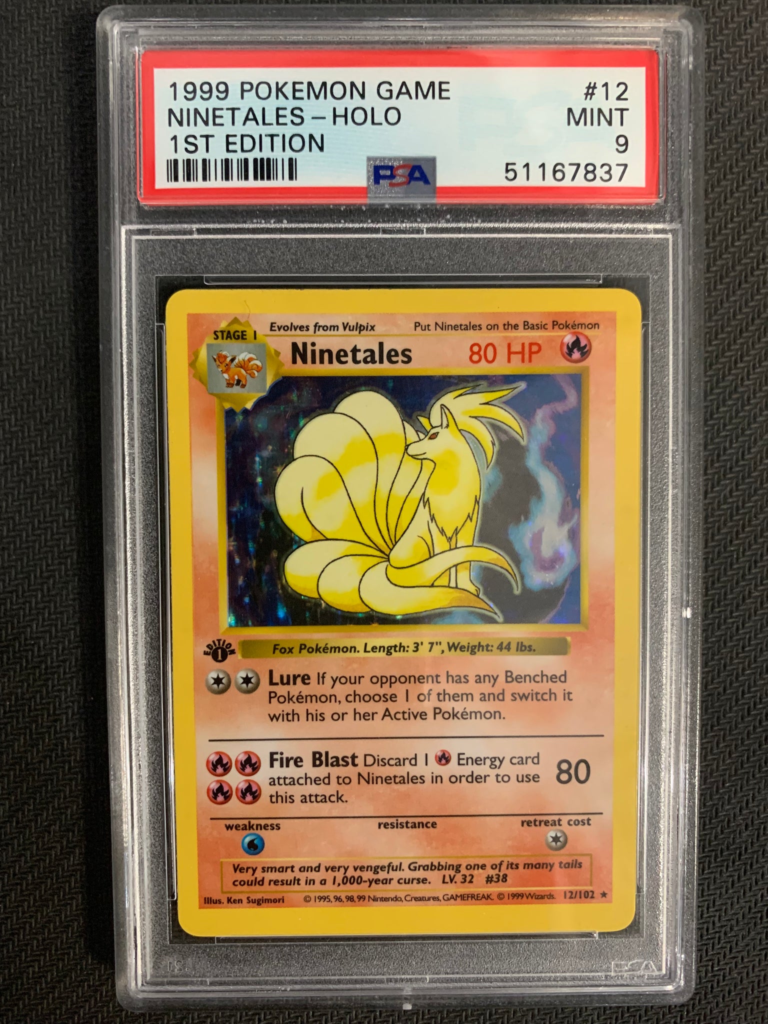 1999 POKEMON GAME 1ST EDITION NINETALES HOLO RARE - #12 GRADED PSA 9 MINT