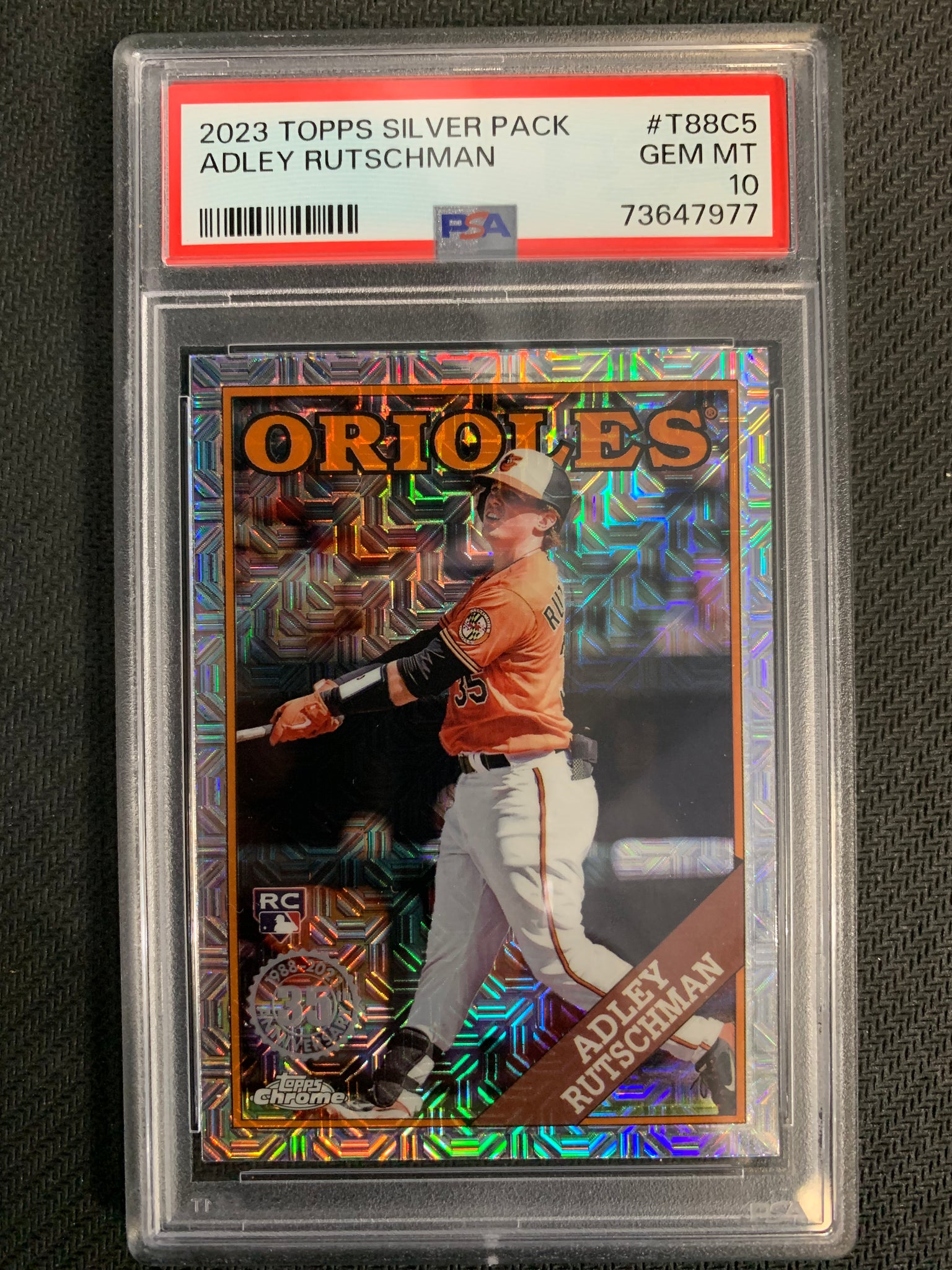 2023 TOPPS SERIES 1 BASEBALL #T88C-5 BALTIMORE ORIOLES - ADLEY RUTSCHMAN 35TH ANNIVERSARY ROOKIE CARD GRADED PSA 10 GEM MINT
