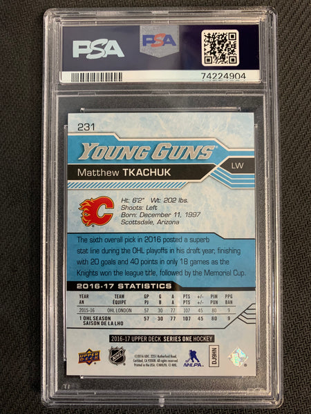 2016-17 UPPER DECK HOCKEY #231 CALGARY FLAMES - MATTHEW TKACHUK YOUNG GUNS ROOKIE CARD GRADED PSA 10 GEM MINT