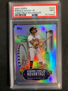 2023 TOPPS SERIES 1 BASEBALL #HA-6 ATLANTA BRAVES - RONALD ACUNA JR HOME FIELD ADVANTAGE SP GRADED PSA 9 MINT