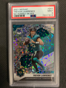 2021 MOSAIC FOOTBALL #241 JACKSONVILLE JAGUARS - TREVOR LAWRENCE NO HUDDLE SILVER PRIZM ROOKIE GRADED PSA 9 MINT