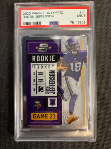 2020 PANINI CONTENDERS OPTIC FOOTBALL #86 MINNESOTA VIKINGS - JUSTIN JEFFERSON ROOKIE TICKET GRADED PSA 9 MINT