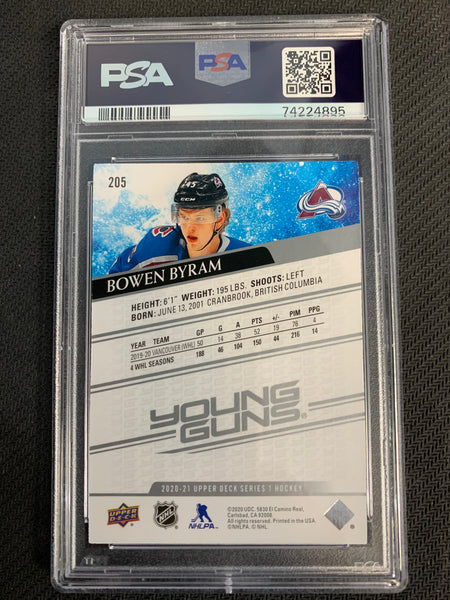 2020-21 UPPER DECK HOCKEY #205 COLORADO AVALANCHE - BOWEN BYRAM YOUNG GUNS ROOKIE CARD GRADED PSA 10 GEM MINT
