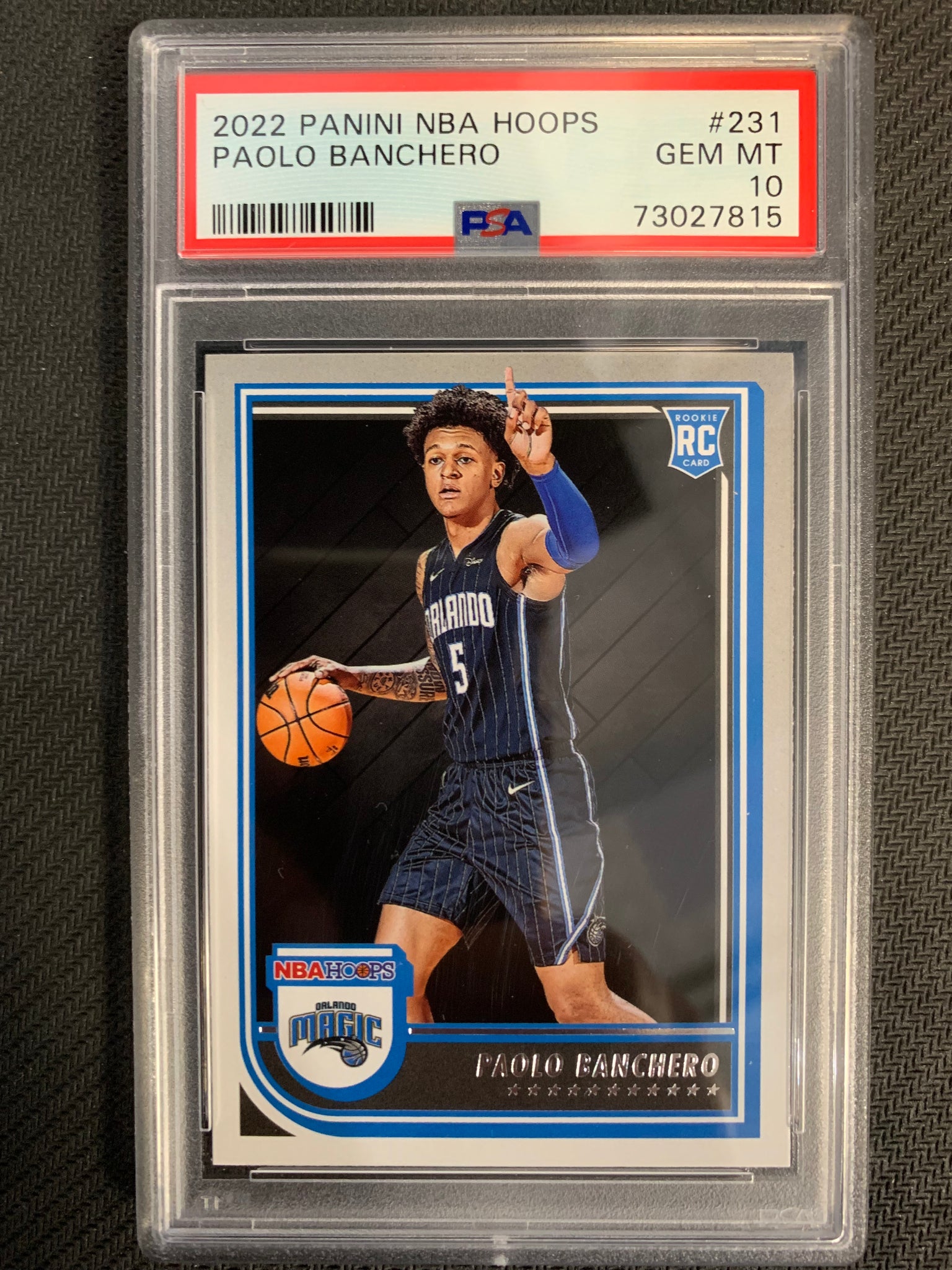 2022 PANINI NBA HOOPS BASKETBALL #231 ORLANDO MAGIC - PAOLO BANCHERO ROOKIE GRADED PSA 10 GEM MINT