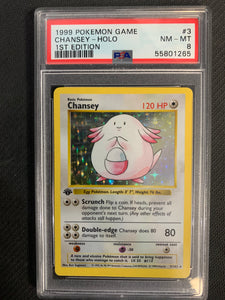 1999 POKEMON GAME 1ST EDITION CHANSEY HOLO RARE - #3 GRADED PSA 8 NM-MT