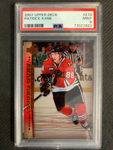 2007-08 UPPER DECK HOCKEY #210 CHICAGO BLACKHAWKS - PATRICK KANE YOUNG GUNS ROOKIE CARD GRADED PSA 9 MINT