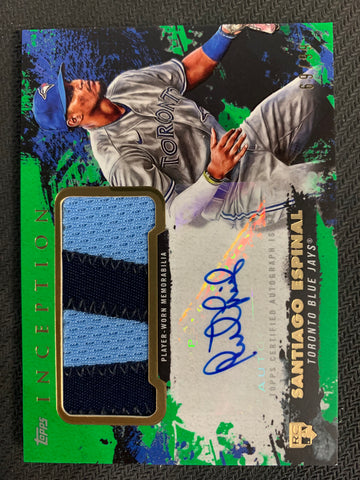 2021 TOPPS INCEPTION BASEBALL #APC-SE TORONTO BLUE JAYS - SANTIAGO ESPINAL ROOKIE AUTO PATCH NUMBERED 69/99