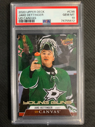 2020-21 UPPER DECK SERIES 1 HOCKEY #C98 DALLAS STARS - JAKE OETTINGER YOUNG GUNS CANVAS ROOKIE GRADED PSA 10 GEM MINT
